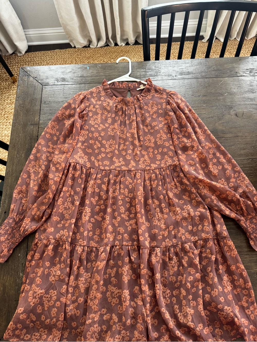 JODIFL Rust Brown Long Sleeve Floral Tiered Dress